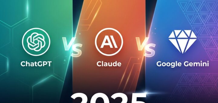 ChatGPT vs Claude vs Gemini AI comparison showing three AI assistant logos side by side with versus symbols